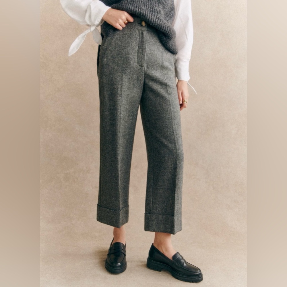 Sézane Damon Trousers - Mottled Grey Wool (sz 8 / 40)